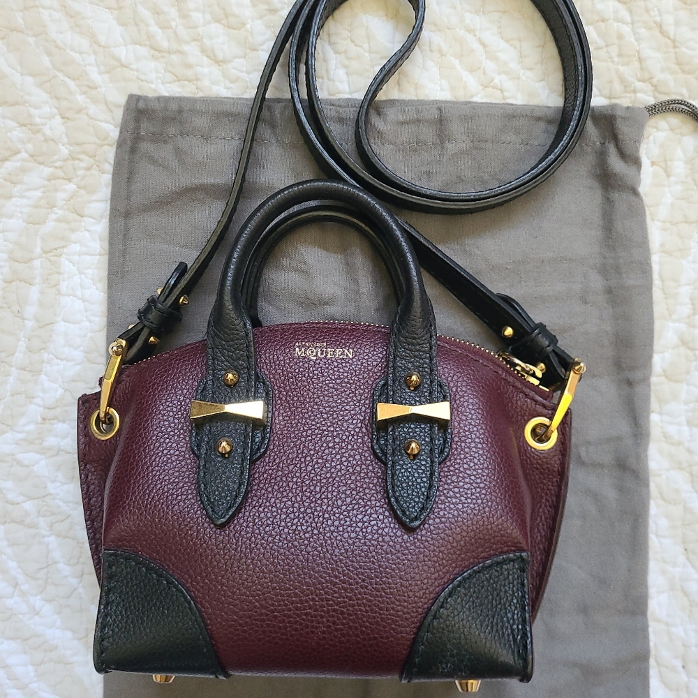 SOLD Excellent Like New Maroon Mcqueen Mini Legend Calf Leather Crossbody
